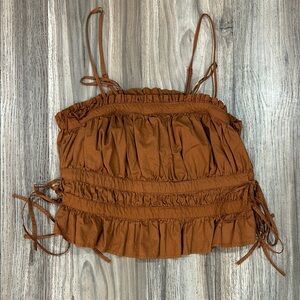 Free People Rust Brown Smocked Ruffle Camisole